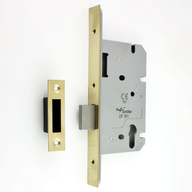 DIN Style Euro Profile Mortice Deadlock - 60mm Backset - PVD Brass Finish