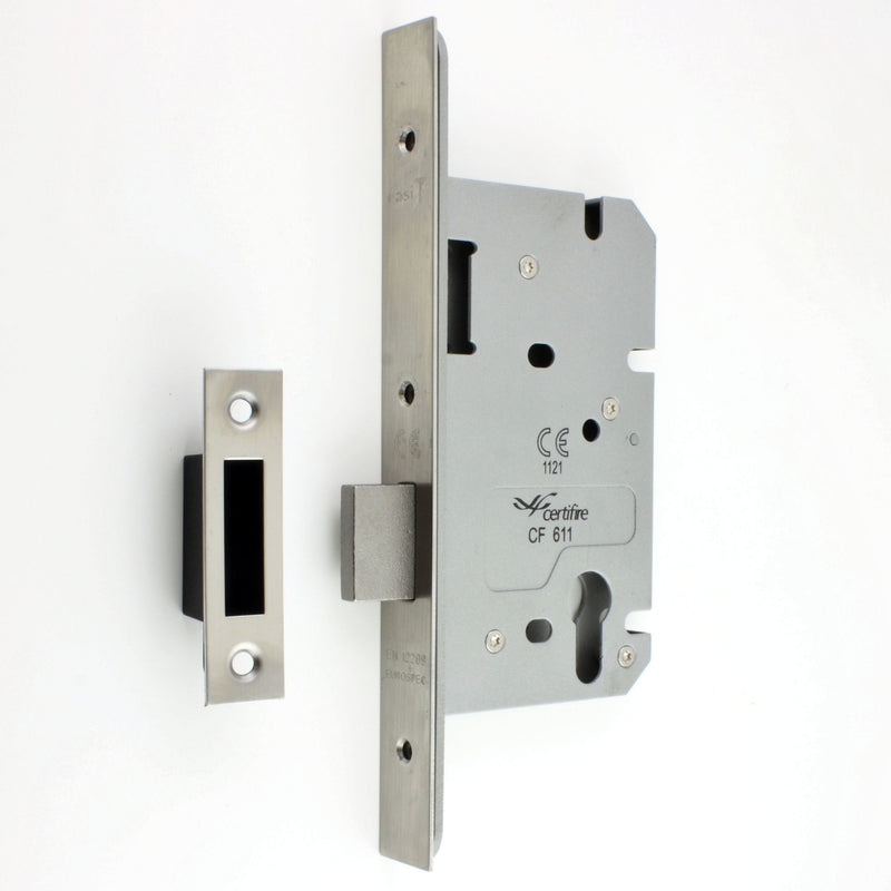 DIN Style Euro Profile Mortice Deadlock - 60mm Backset - Satin Stainless Steel