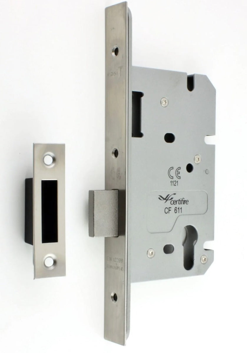 DIN style Euro profile mortice dead lock case - CE marked - fire rated - Certifire approved - satin stainless steel