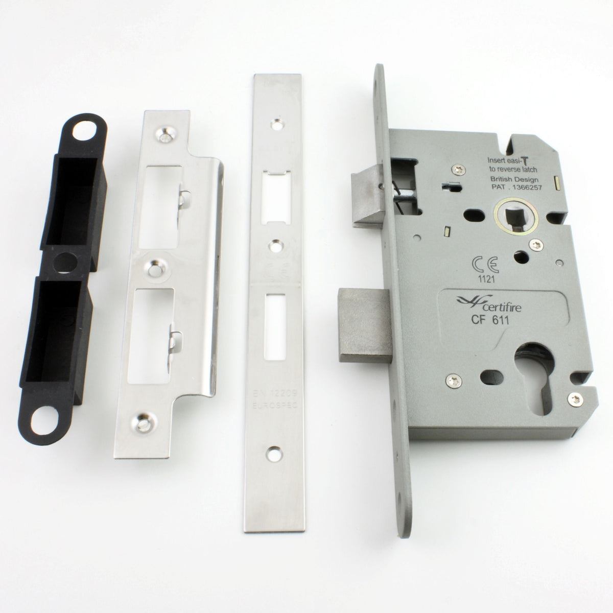 DIN Style Euro Profile Sash Lock - 60mm Backset - 72mm Centres - Polished Stainless Steel (Shiny Finish)