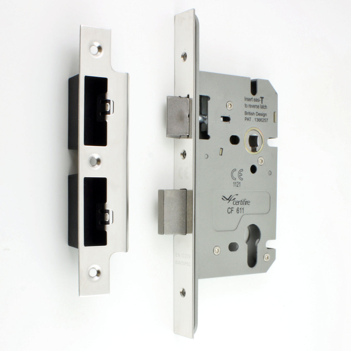 DIN Style Euro Profile Sash Lock - 60mm Backset - 72mm Centres - Polished Stainless Steel (Shiny Finish)
