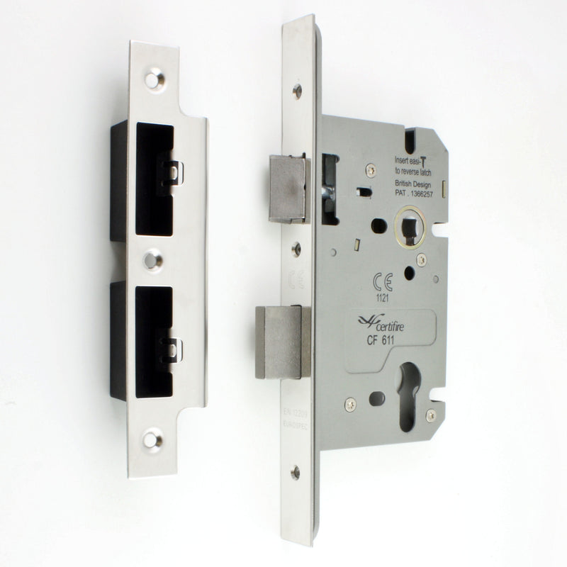 DIN Style Euro Profile Sash Lock - 60mm Backset - 72mm Centres - Polished Stainless Steel (Shiny Finish)