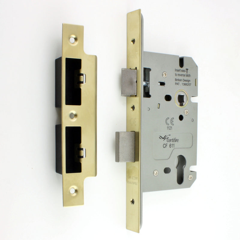 DIN Style Euro Profile Sash Lock - 60mm Backset - 72mm Centres - PVD Brass