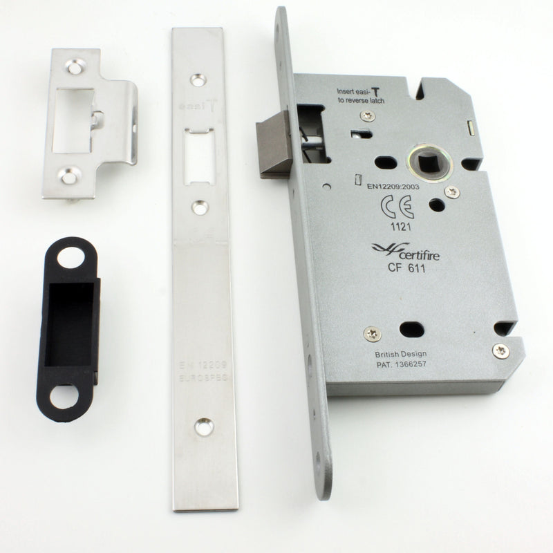 DIN Style Mortice Latch - 60mm Backset - Polished Stainless Steel (Shiny Finish)