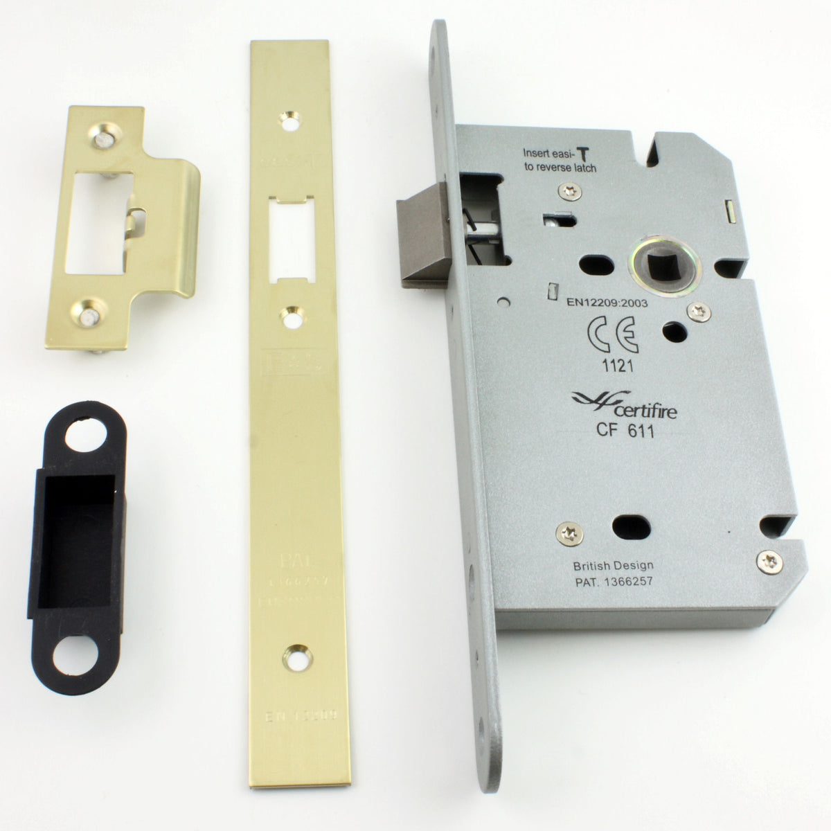 DIN Style Mortice Latch - 60mm Backset - PVD Brass Finish
