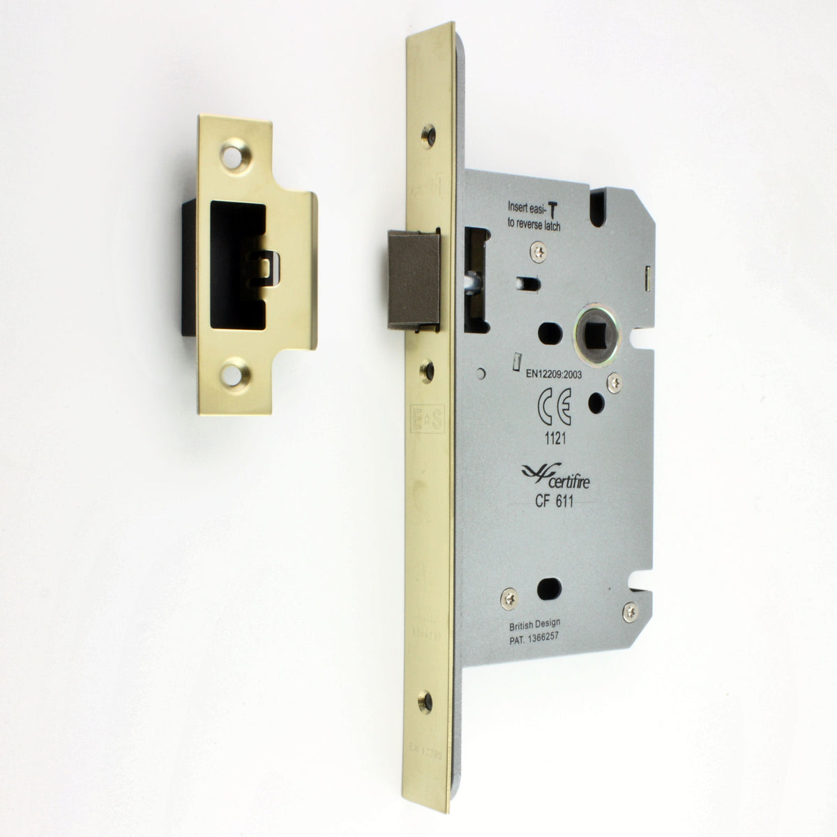DIN Style Mortice Latch - 60mm Backset - PVD Brass Finish