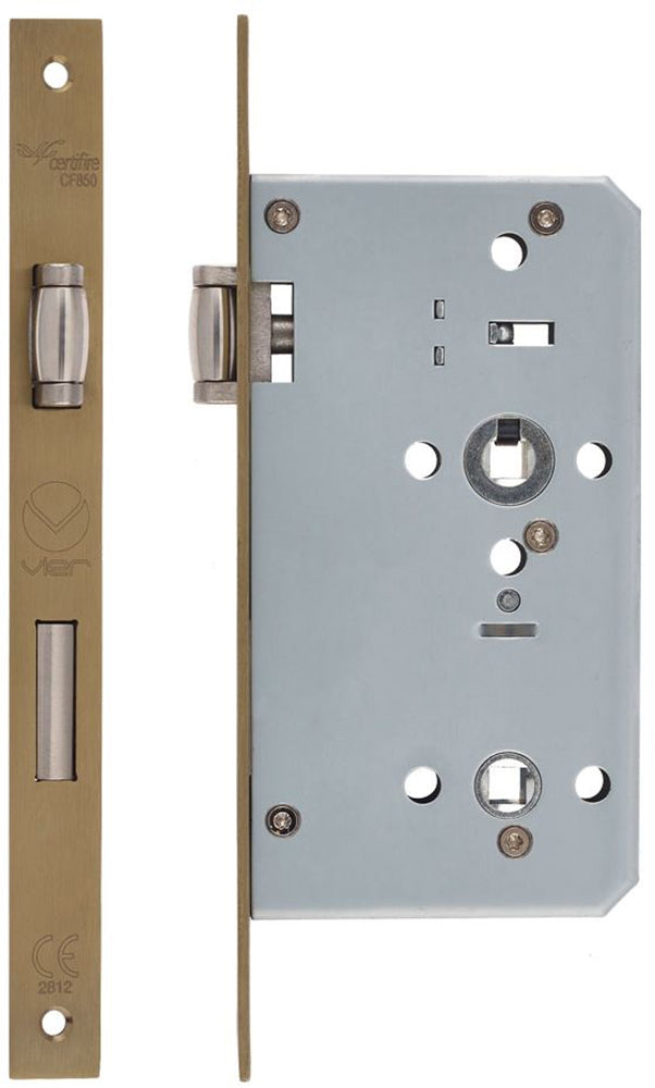DIN Style Roller Ball Bathroom Mortice Lock - 60mm Backset - (78mm Centres) - PVD Satin Brass