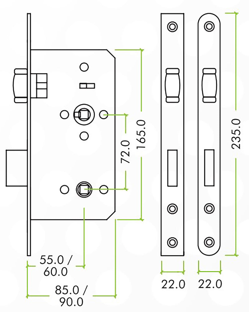 Lift Handle To Lock - Accessible Roller Lock & Handle Set For Disabled WC Toilets - Diagram