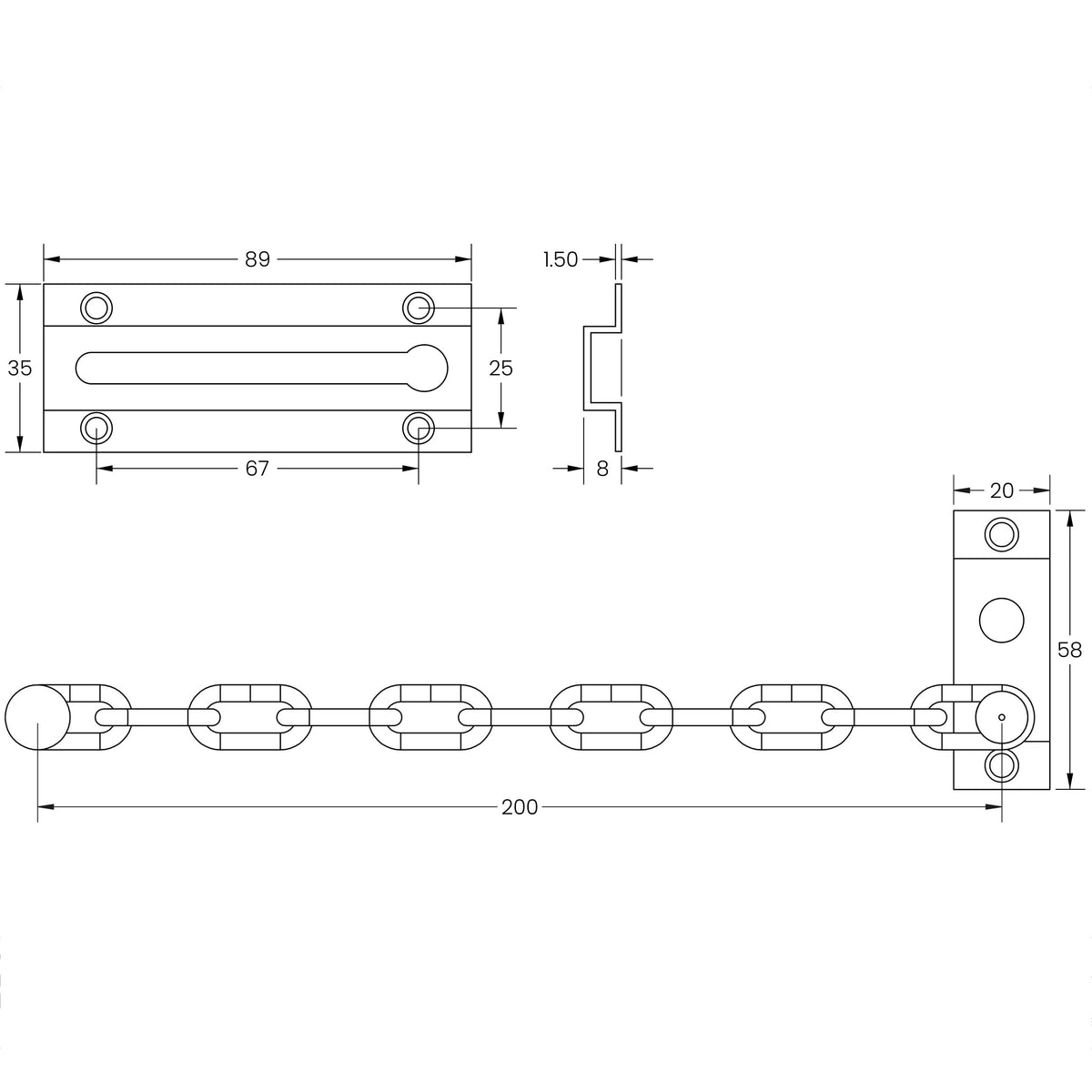 V1070 Door Chain Dimensions Diagram