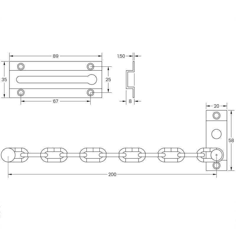 V1070 Door Chain Dimensions Diagram