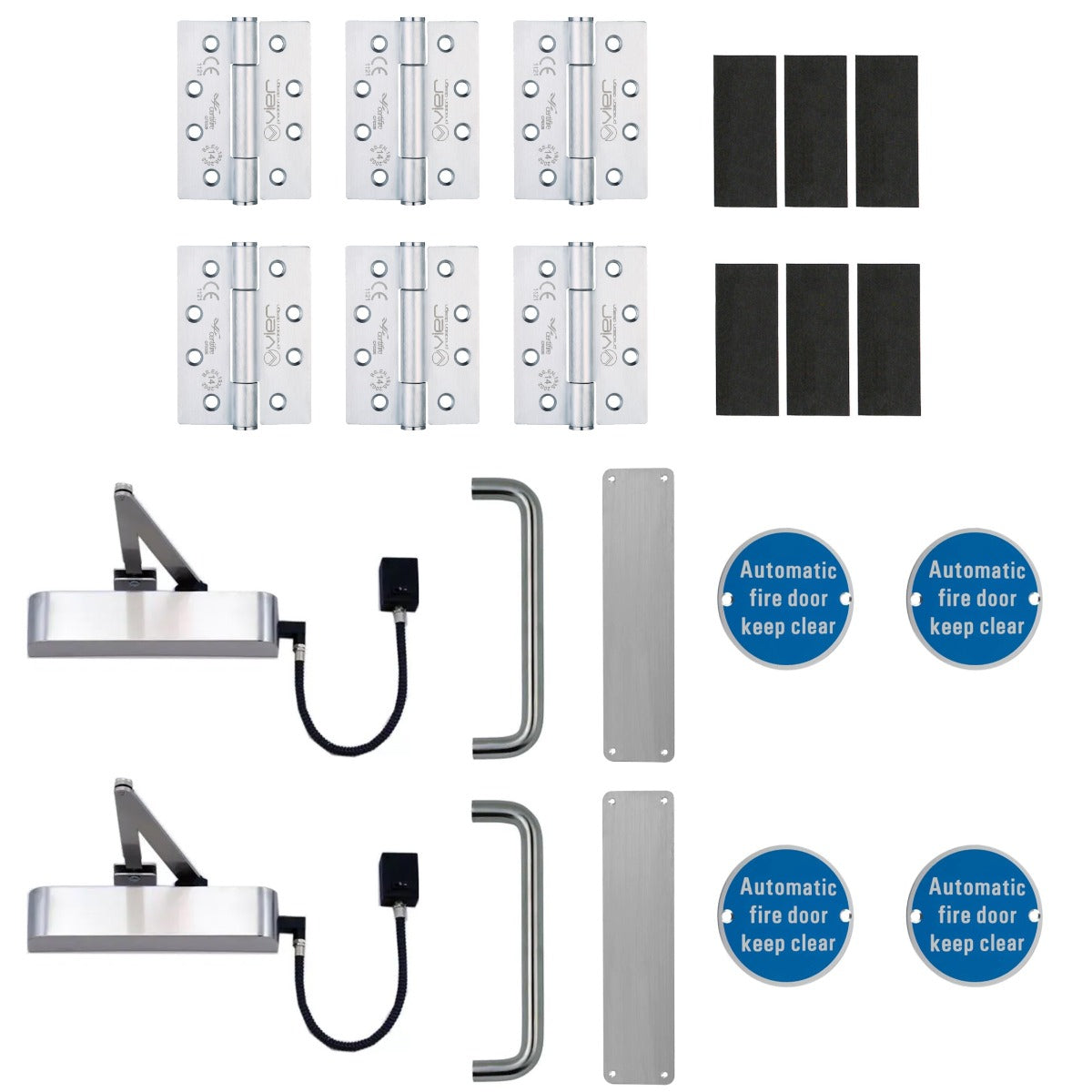 Double Door Lobby / Corridor With Electromagnetic Hold Open Door Closers - Ironmongery Kit - Suitable For FD30 & FD60 Fire Doors - Satin Stainless Steel Ironmongery
