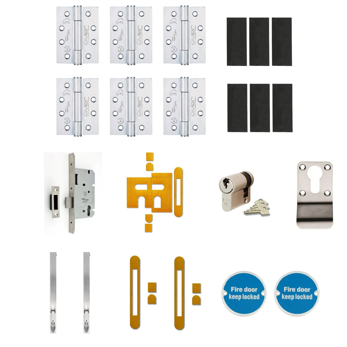 Double Locking Cupboard Door - Ironmongery Kit - Suitable For FD30 & FD60 Fire Doors - Satin Stainless Steel Ironmongery
