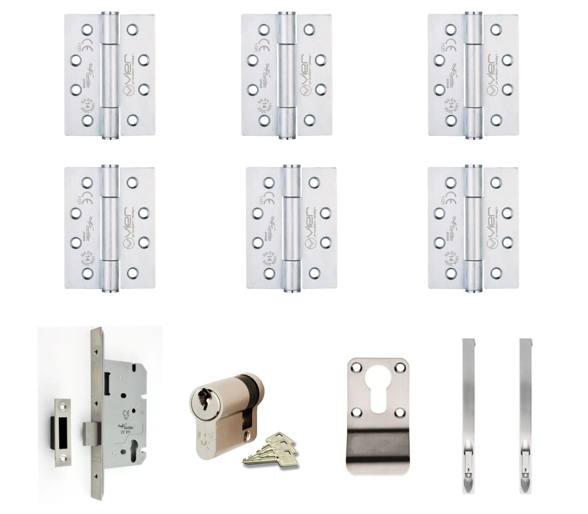 Double Locking Cupboard Door - Ironmongery Kit - For Non Fire Rated Doors - Satin Stainless Steel Ironmongery