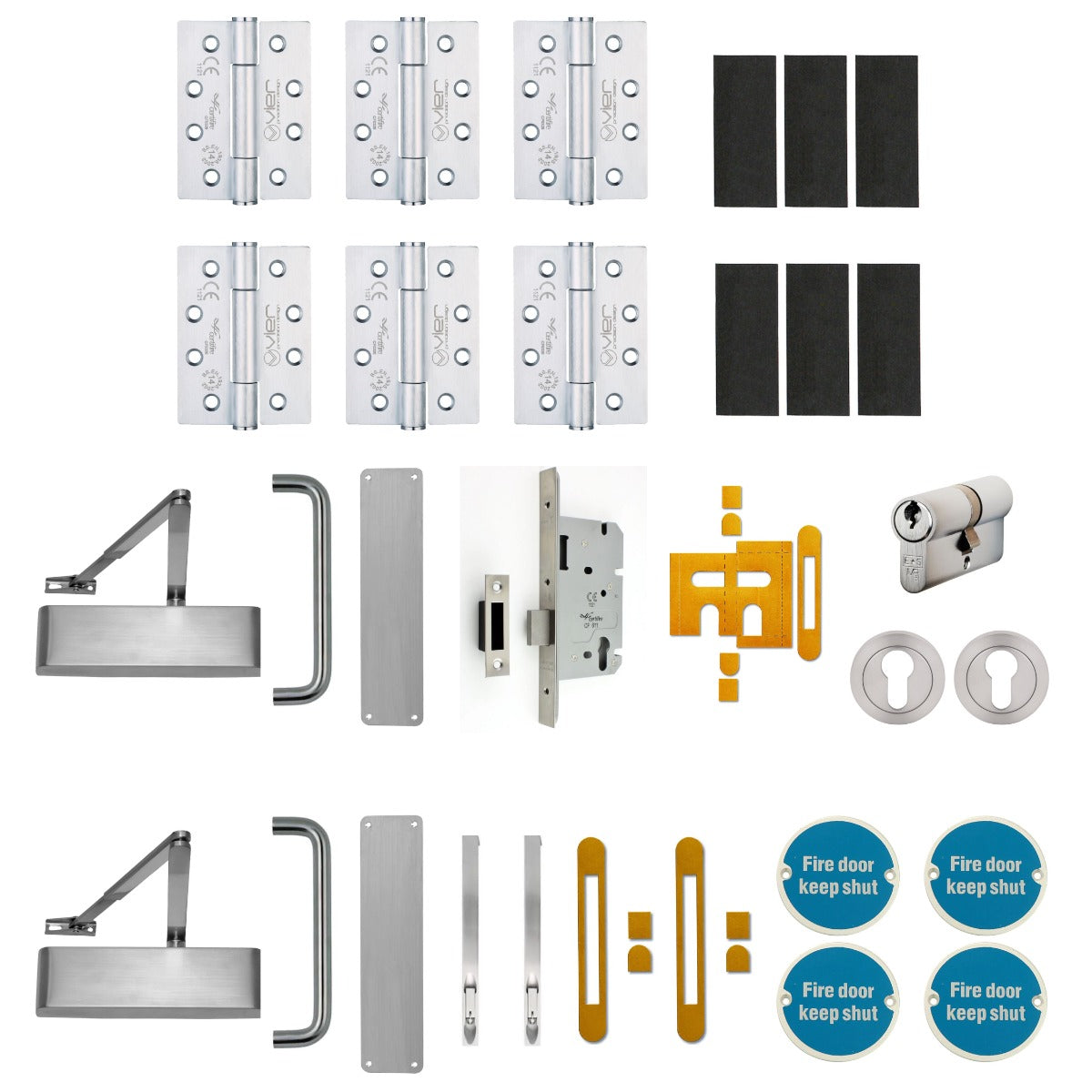 Double Door Key Locking Lobby / Corridor Ironmongery Kit - Suitable For FD30 & FD60 Fire Doors - Satin Stainless Steel Ironmongery