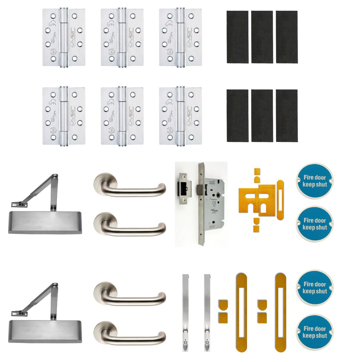 Double Door With Non Locking Lever Handles - Ironmongery Kit - Suitable For FD30 & FD60 Fire Doors - Satin Stainless Steel Ironmongery
