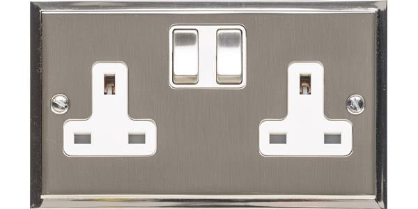 Double Socket - Elite Stepped Pattern Plate - Flat Plate With Square Edges - Dual Finish Satin Nickel & Polished Nickel