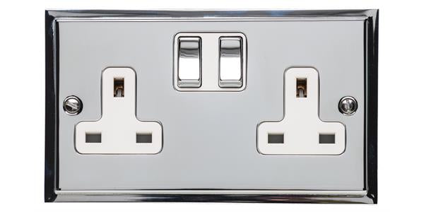 Double Socket - Elite Stepped Pattern Plate - Flat Plate With Square Edges - Polished Chrome