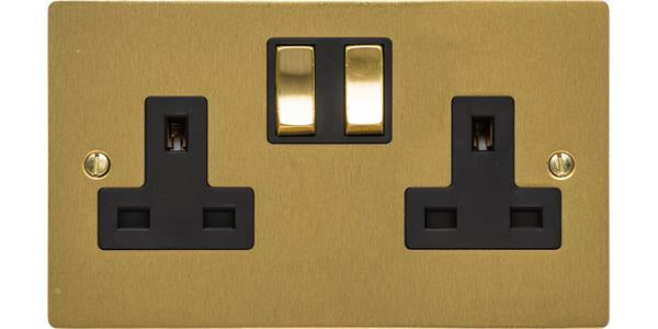 Double Socket  - Flat Plate With Rounded Corners - Satin Brass