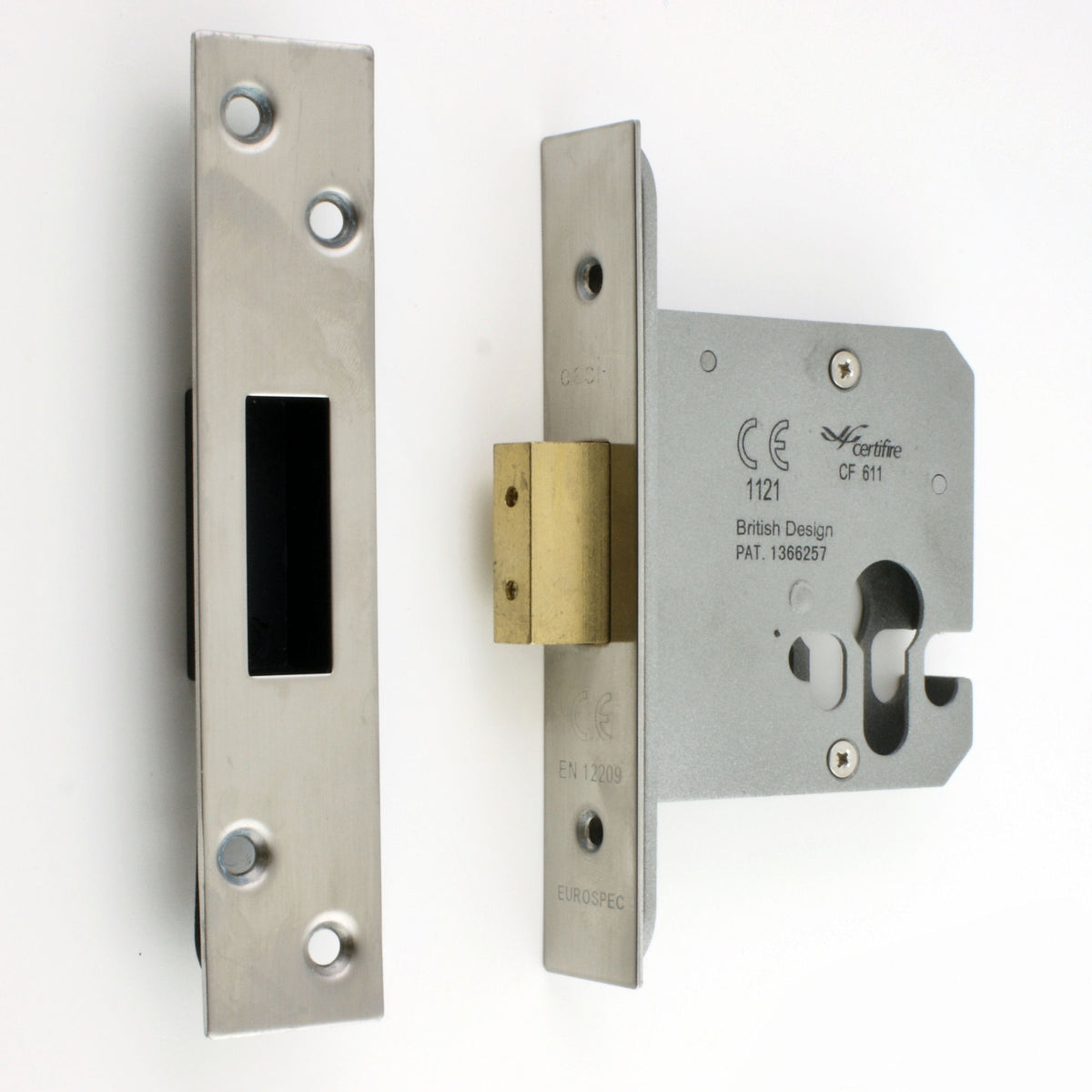 Architectural Quality Euro Profile Mortice Dead Lock Case - Satin (Brushed) Stainless Steel