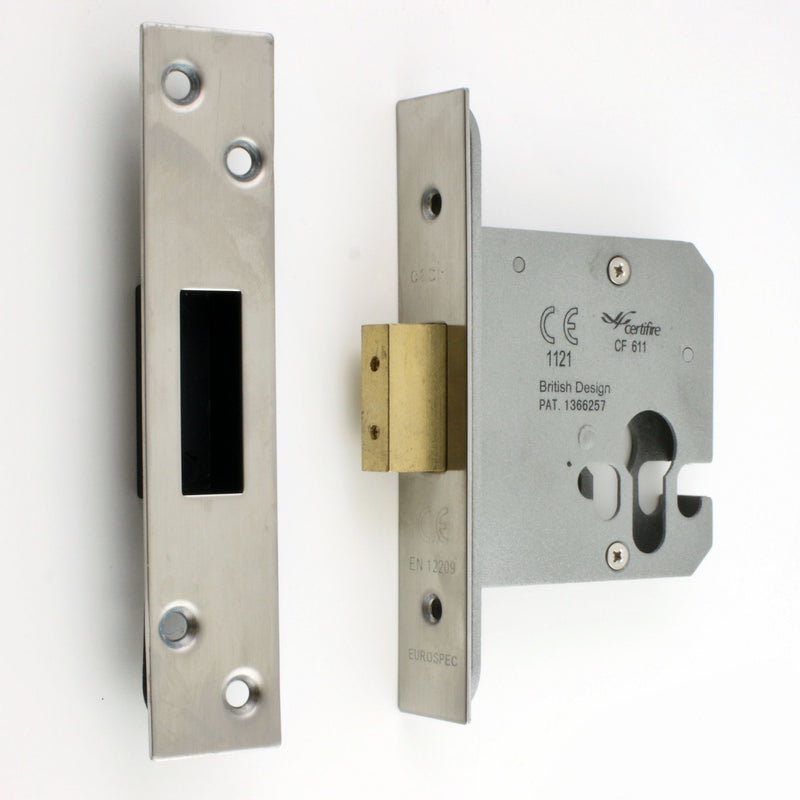 Architectural Quality Euro Profile Mortice Dead Lock Case - Satin (Brushed) Stainless Steel
