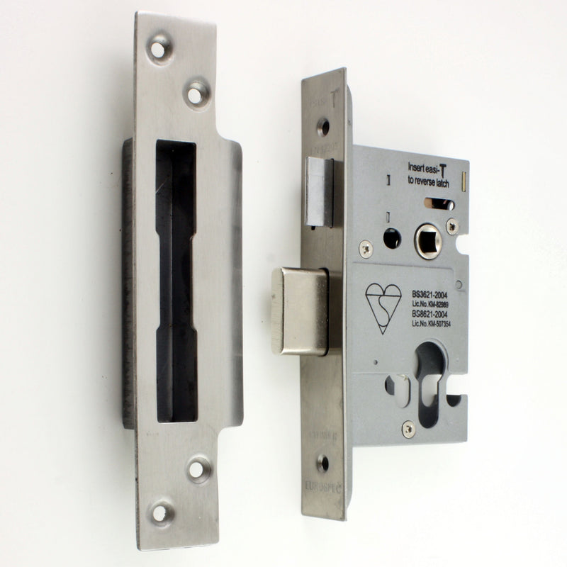 Euro Profile Cylinder Sash Lock - Key / Key Operated BS 3621 Rated - Satin Stainless Steel - G Johns & Sons Ltd - Architectural Ironmongery