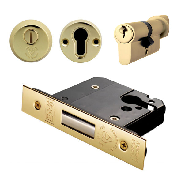 Euro Cylinder Deadlock - Key / Thumb-Turn Operated BS8621 Rated - CE / UKCA Marked - Fire Rated - Certifire Approved - Polished Brass PVD Plated