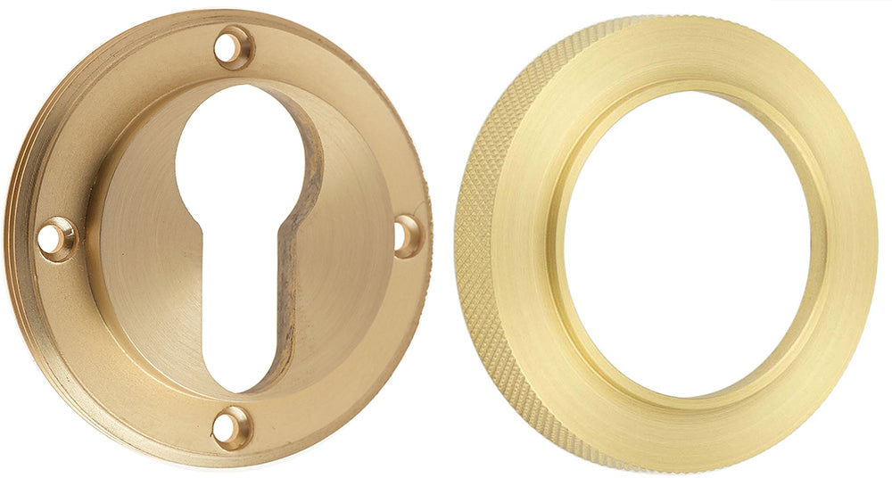 Euro Profile Escutcheon With Knurled Rose - 53mm x 10mm - Satin Brass