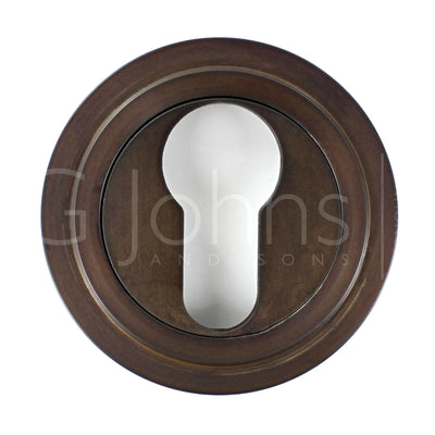 Euro Profile Escutcheon With Stepped Rose - 53mm x 10mm - Dark Bronze (Lacquered)