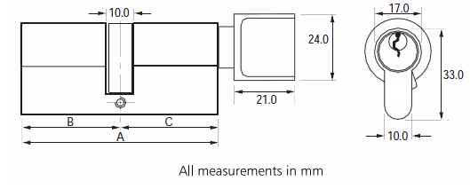 5 Pin Anti Snap Euro Profile Cylinder - Key / Turn - Diagram