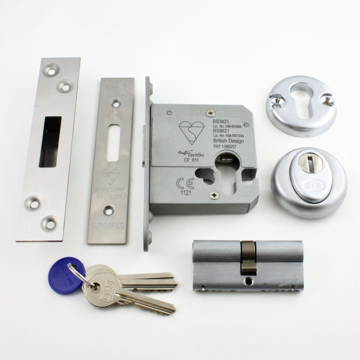 Euro Profile Cylinder Deadlock - Key / Key Operated BS 3621 Rated - Satin Stainless Steel