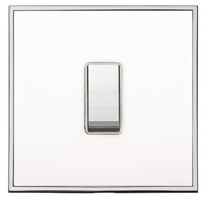 Executive Concealed Fix Plate Light Switch & Socket Range - Flat Screwless Plate With Squared Edges - White Plate With Polished Chrome Trim