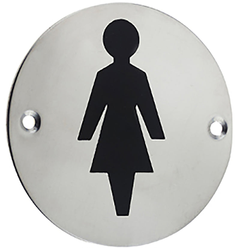 Female Symbol - Circular Screw Fix Sign - Polished Stainless Steel