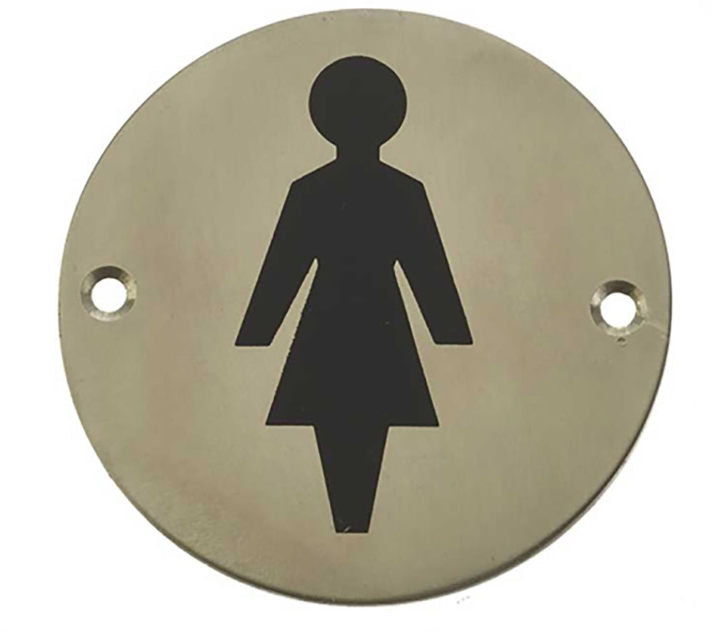 Female Symbol - Circular Screw Fix Sign - Satin Stainless Steel