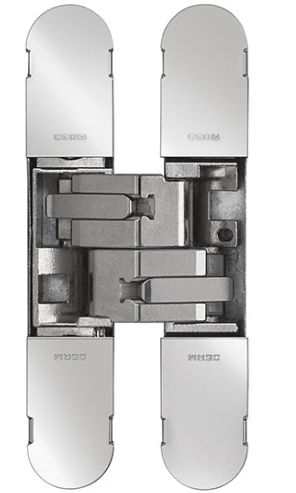Fire Rated Concealed Adjustable Hinge For Invisible Doors - Tested To FD30 / FD60 - 160mm x 32mm - Polished Nickel