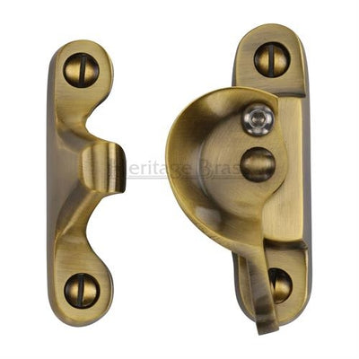 Fitch Pattern Sash Fastener - Antique Brass (Gloss Lacquered)