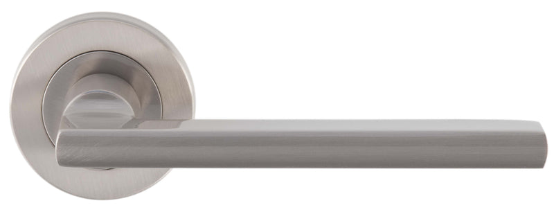 Flat Blade Style Lever Door Handles With Round Rose - Satin Nickel