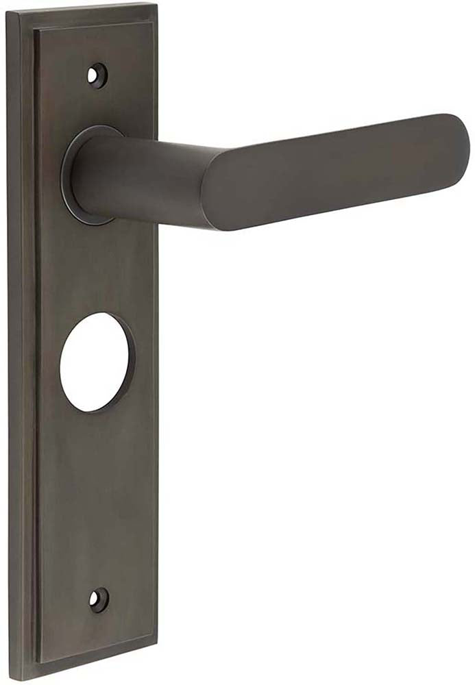Flat Front Pattern Lever Handle With Rounded End On A Large Rectangular Backplate - Dark Bronze