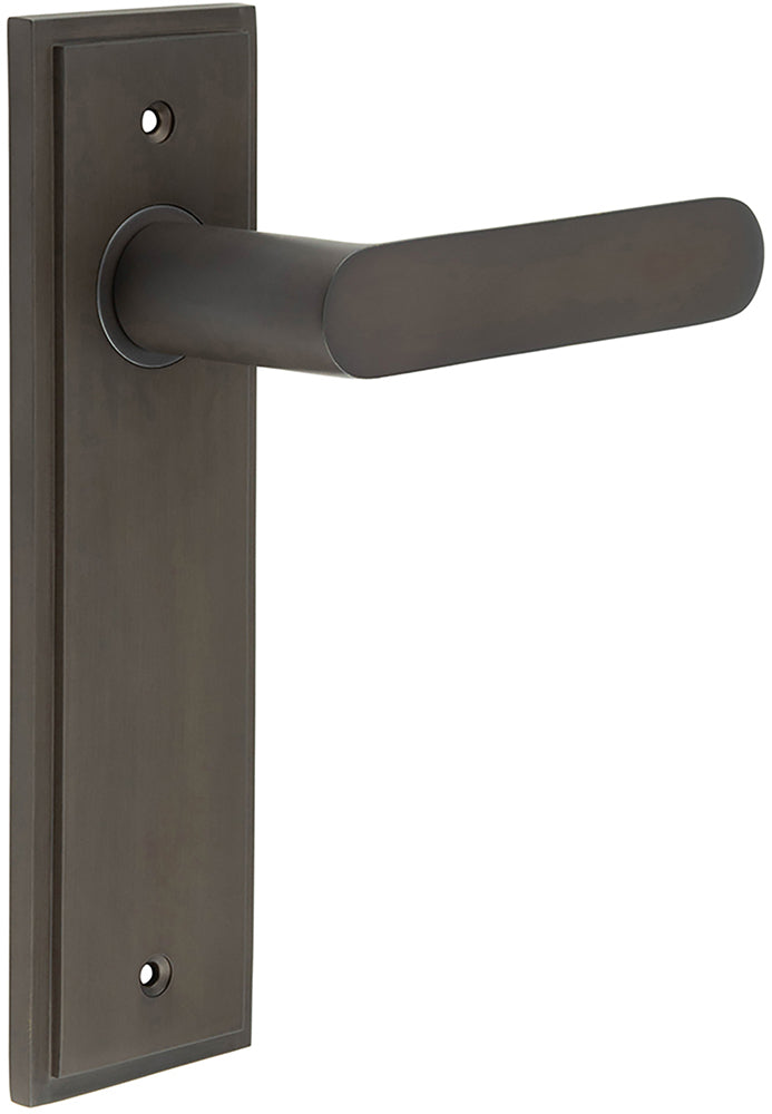 Flat Front Pattern Lever Handle With Rounded End On A Large Rectangular Backplate - Dark Bronze