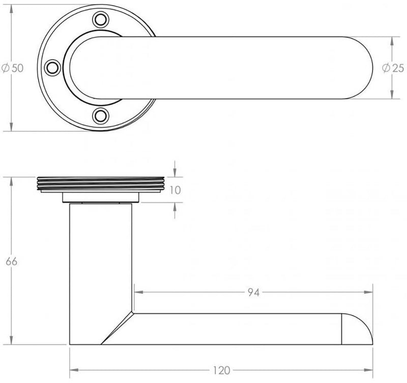 Flat Front Pattern Lever Handle With Rounded End - Diagram