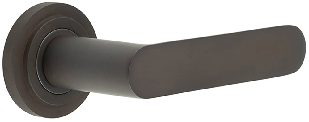 Flat Front Pattern Lever Handles With Stepped Round Rose - Suitable For Use With FD30 / FD60 Fire Doors - Dark Bronze