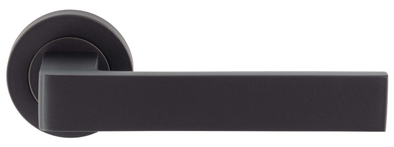 Flat Rectangular Shape Lever Door Handles With Round Rose - Matt Black