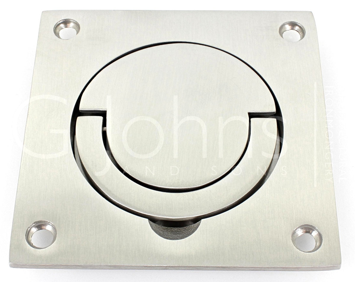 Flush Fitting Pull Out Ring Handle - Squash Court Style Door Handle - Satin Stainless Steel