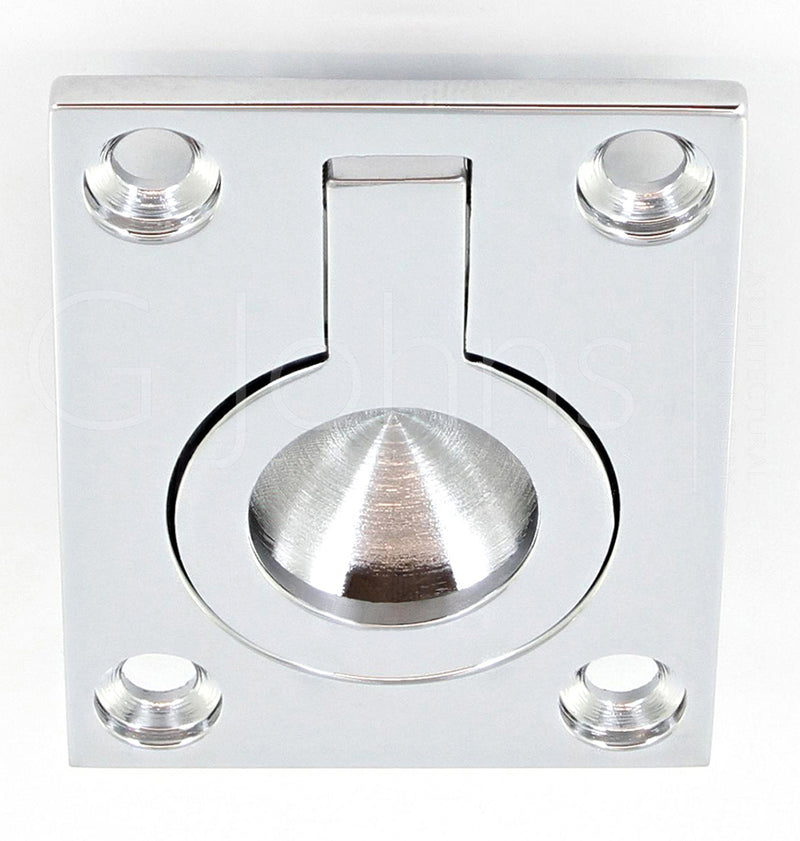 Flush Fitting Rectangular Ring Pull - Available In Two Sizes - Polished Chrome