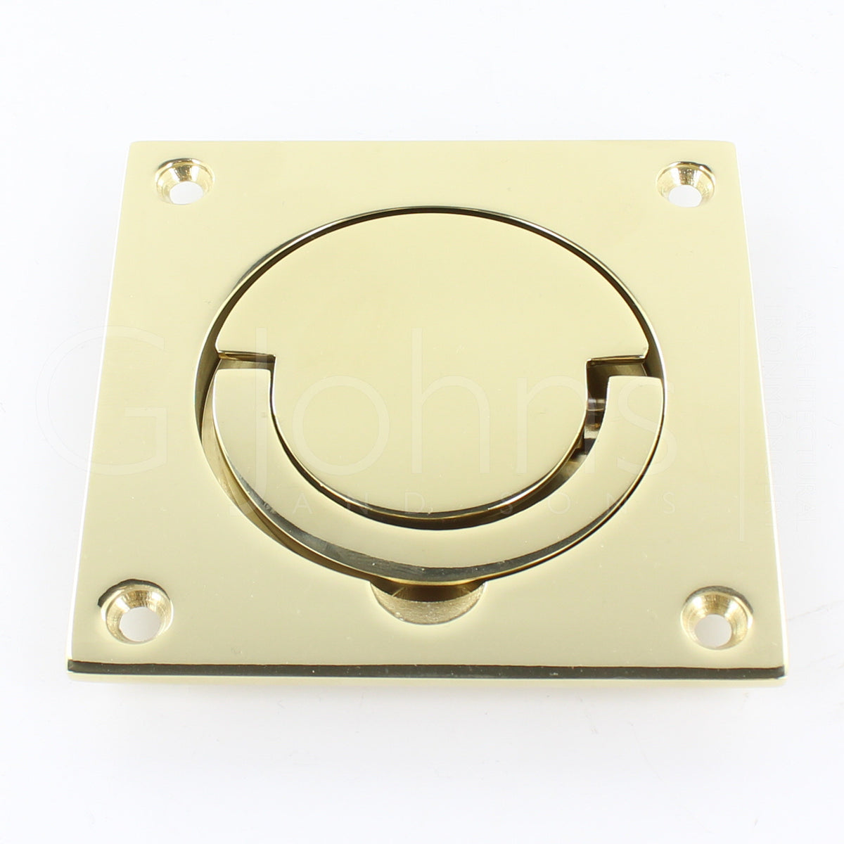 Flush Fitting Pull Out Ring Handle - Squash Court Style Door Handle - Polished Brass Plated