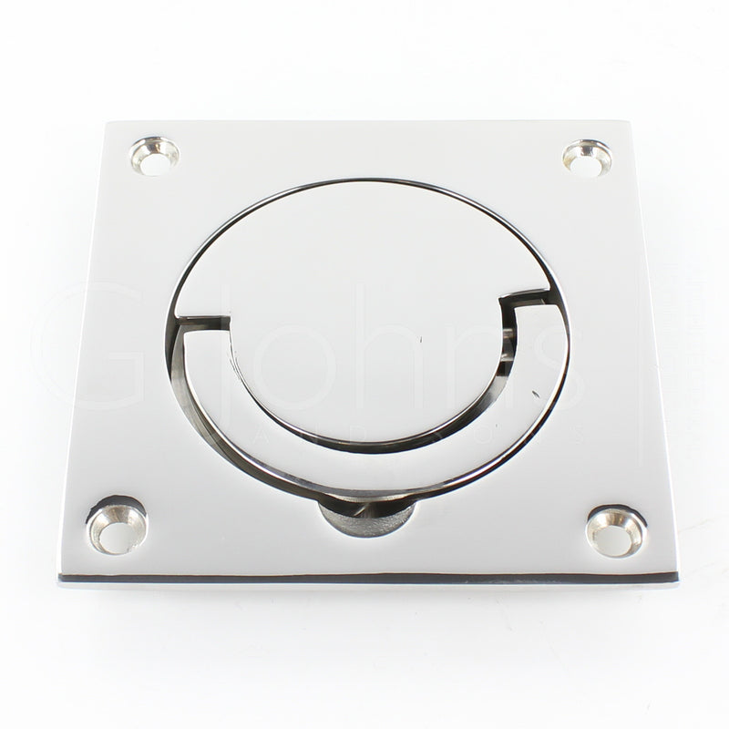 Flush Fitting Pull Out Ring Handle - Squash Court Style Door Handle - Polished Stainless Steel