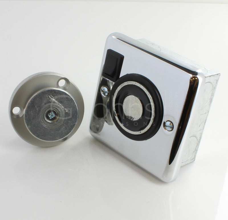 Flush Mounted Electro-Magnetic Fire Door Holder - 24v DC - With Manual On / Off Switch - Supplied With Armature Plate - Polished Chrome