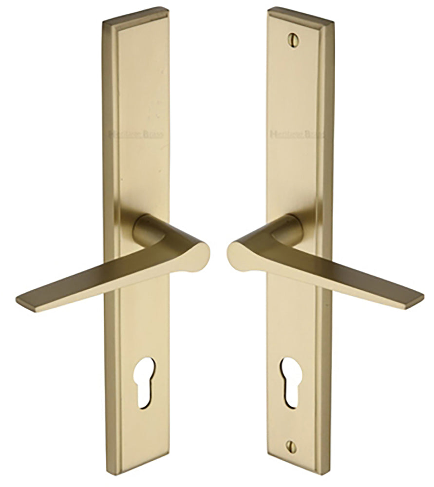 Gio Lever Multi Point Door Lever Handles - 92mm Euro Centres - 259mm Bolt Centres - 285mm x 44mm Back Plate - Satin Brass