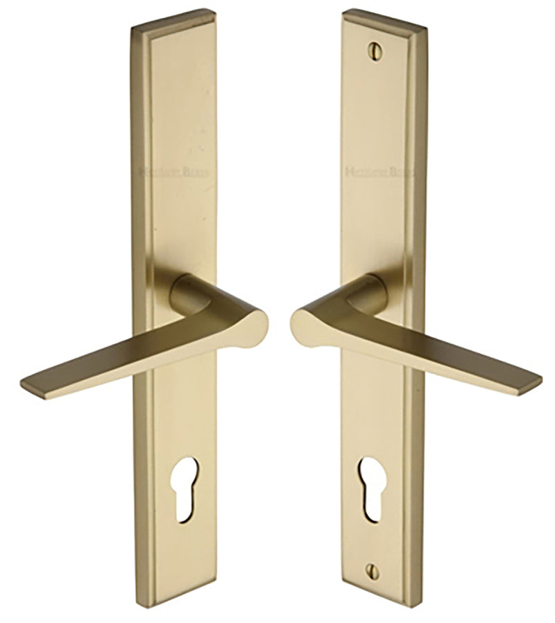 Gio Lever Multi Point Door Lever Handles - 92mm Euro Centres - 259mm Bolt Centres - 285mm x 44mm Back Plate - Satin Brass