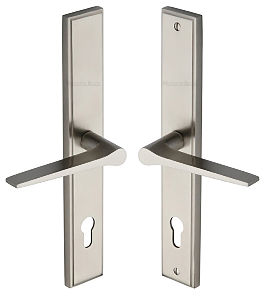 Gio Lever Multi Point Door Lever Handles - 92mm Euro Centres - 259mm Bolt Centres - 285mm x 44mm Back Plate - Satin Nickel