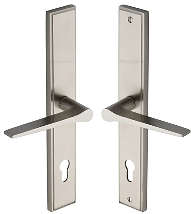 Gio Lever Multi Point Door Lever Handles - 92mm Euro Centres - 259mm Bolt Centres - 285mm x 44mm Back Plate - Satin Nickel